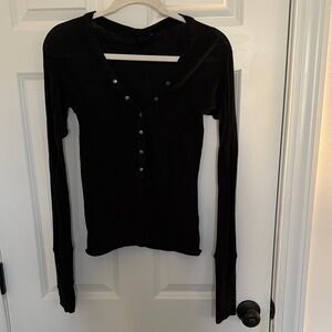 Urban Outfitters Black V-Neck Button Down Shirt